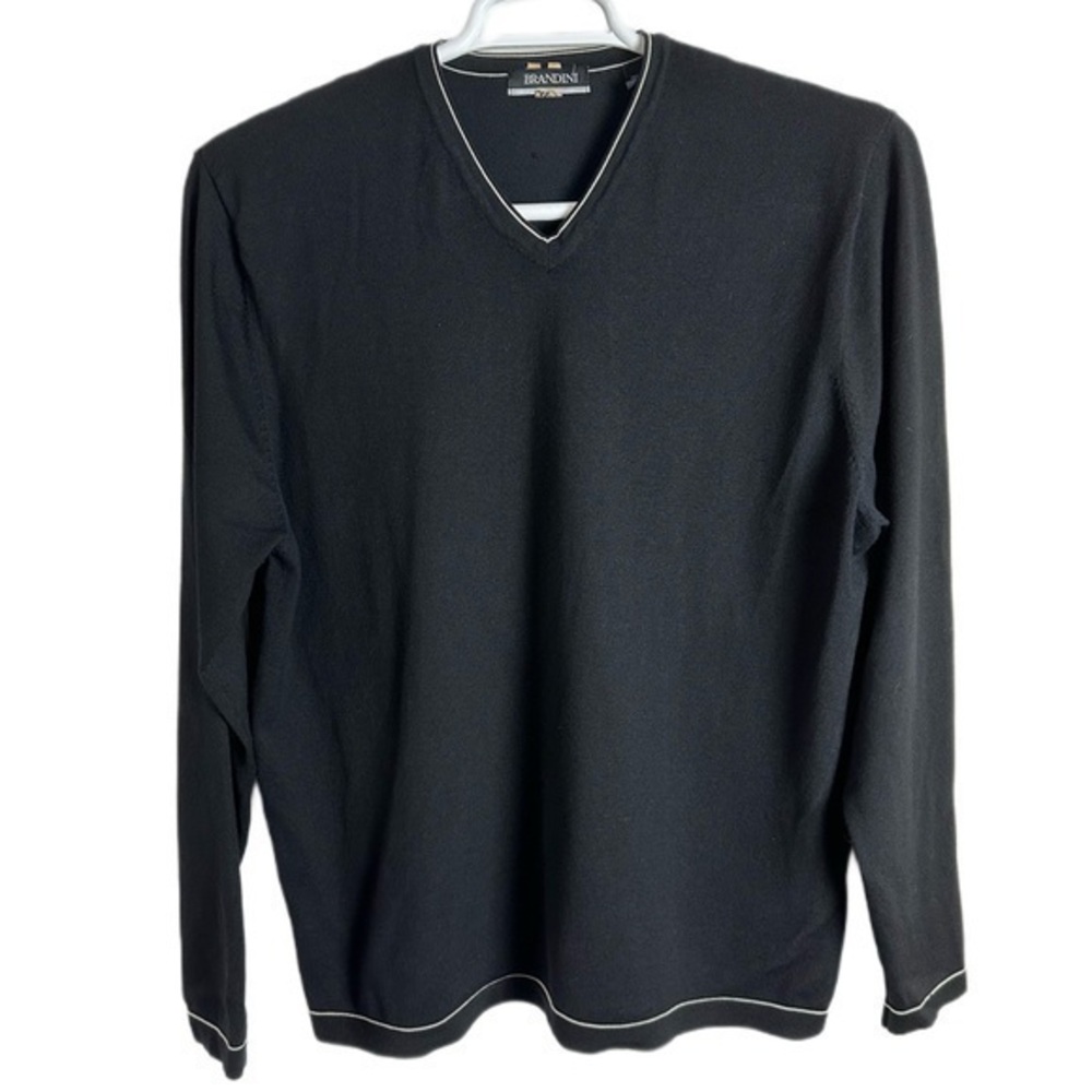 Brandini Black & White Silk V-neck Pullover Sweater Sz‎ XL